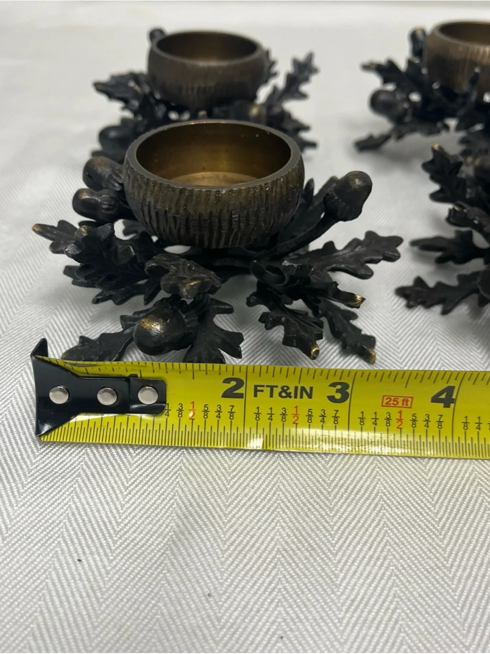 4 Vtg Metal Acorn Oak Leaf Votive Candle Holder Lot Heavy Cast Iron Set